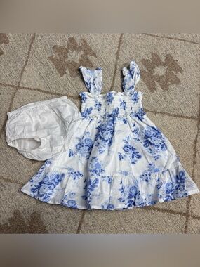 Janie and Jack Blue & White Floral Sundress with Bloomers 18-24M